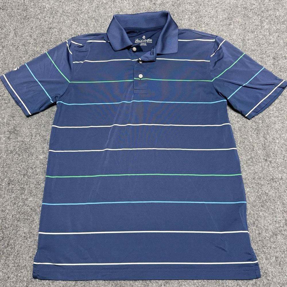 Brooks Brothers Shirt Mens Medium Blue Stripe Golf Polo Performance Stretch
